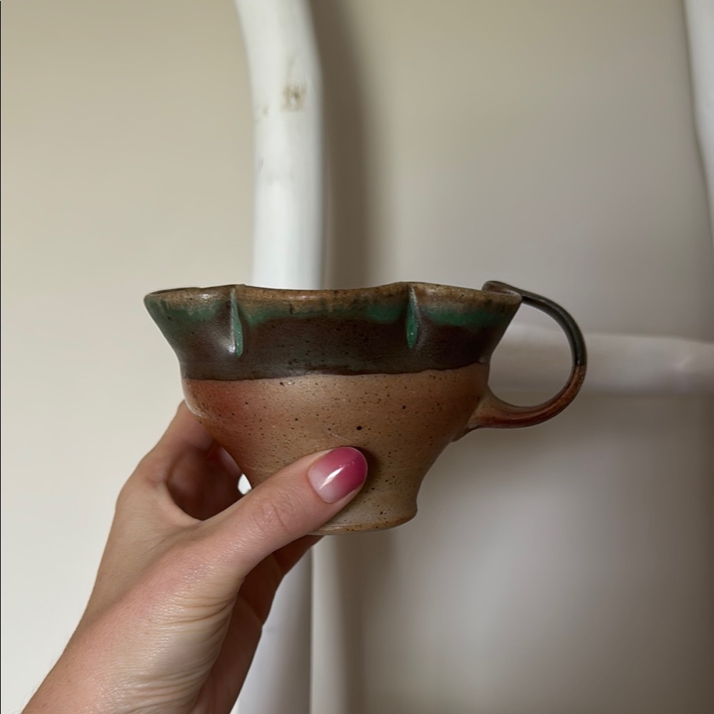 Vintage Handcrafted Ceramic Mug - Green and Brown